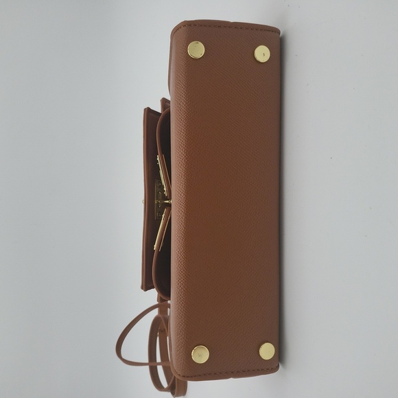 Brown PU Leather Tote Purse Satchel with Gold Hardware - Picture 7 of 9